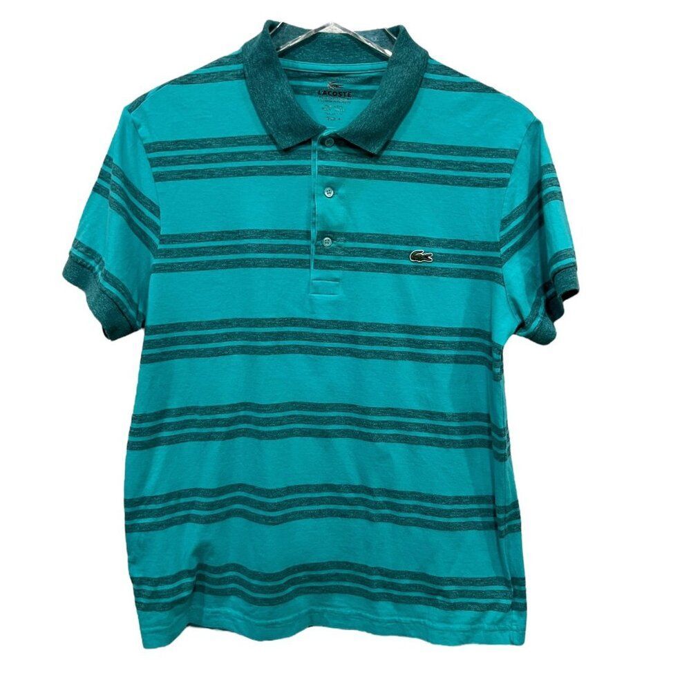 Lacoste Men's Size 4 Blue Striped Polo T-shirt Top Regular Fit‎